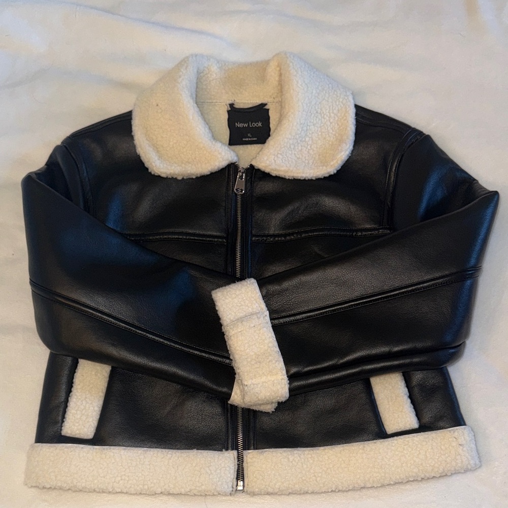 New Look Black Faux Leather Shearling Jacket